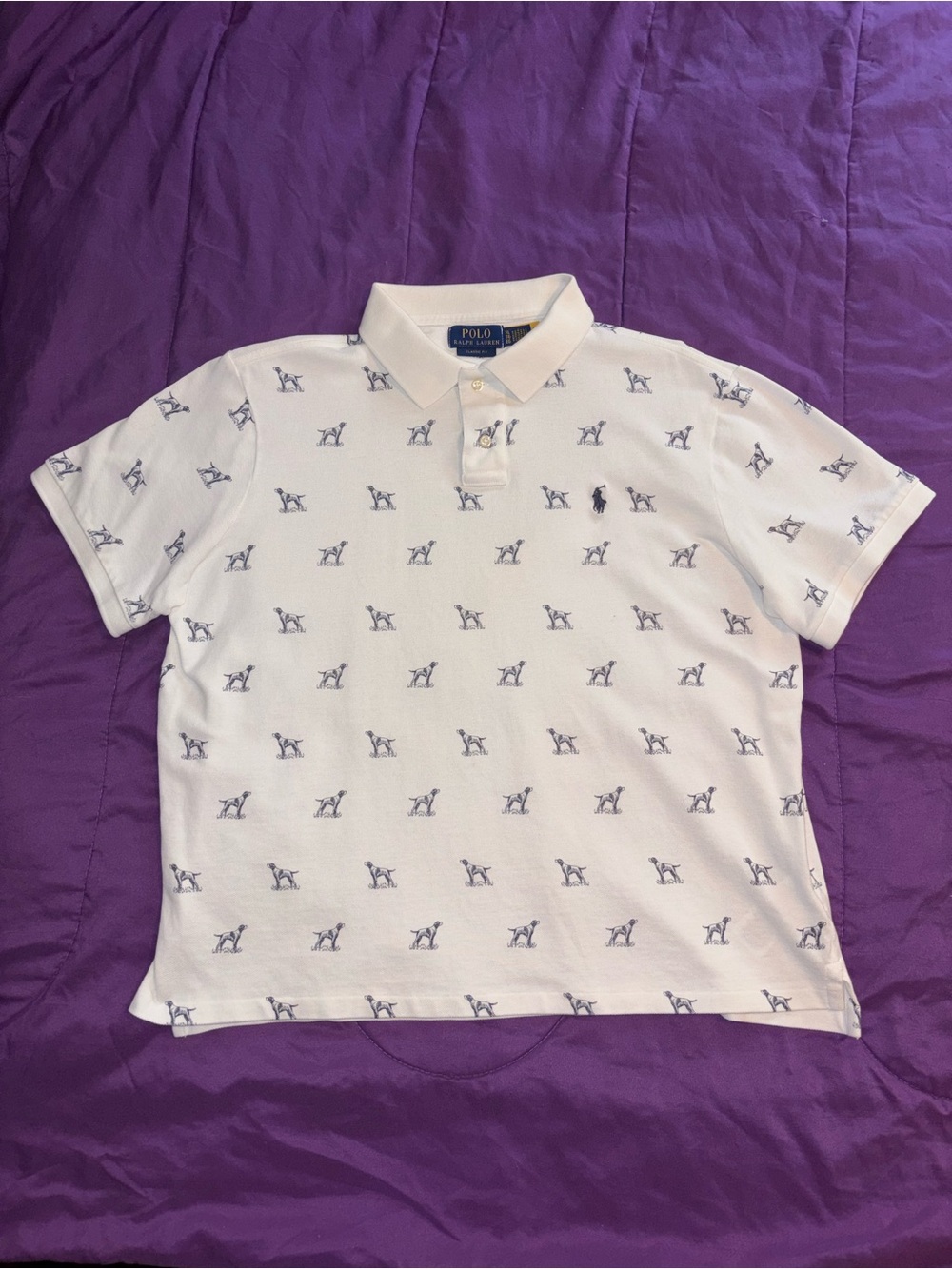 Polo by Ralph Lauren White Short-Sleeve Polo with Blue Dog Motif